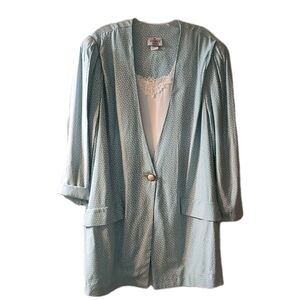 Vintage Robert Too! Polka Dot Blazer Jacket Size 18.5 Blue White Lace Made in US